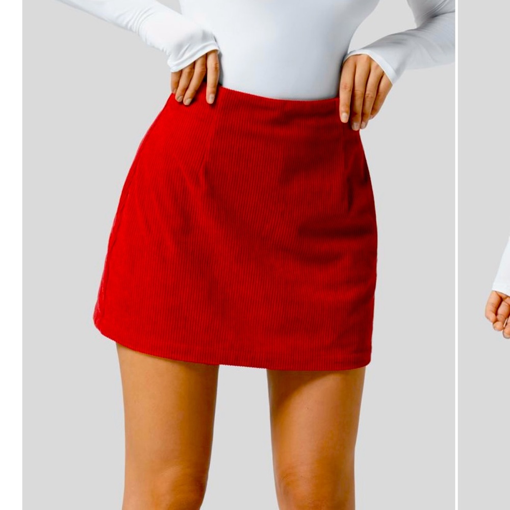 Halara High Waisted Invisible Zipper 2-in-1 A Line Mini Corduroy Casual Skirt